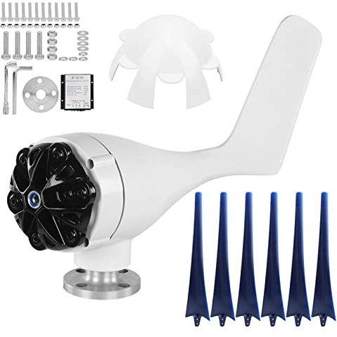 Piccolo generatore eolico Alimentatore a 6 pale Kit turbine eoliche eolico portatile da 300 W per cabine di barche Case mobili Pale in fibra di nylon Lunghezza 21,7 pollici (24 V)