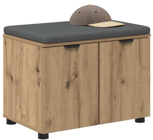 vidaXL Flurbank mit Kissen mit Speicher Artisan-Eiche 60 x 38 x 46 cm, Elegante Flurbank, rechteckige Sitzgelegenheit für den Eingangsbereich, praktische Möbel mit gepolsterter Sitzfläche