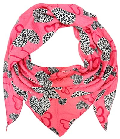 XL Dreieck Strickschal Herz Leopard Frühling Schal 100% Baumwolle Made in Italy Fashion Tuch Dreieckschal Stola Herbst Frühling Tuch Leo Love is Love Happy