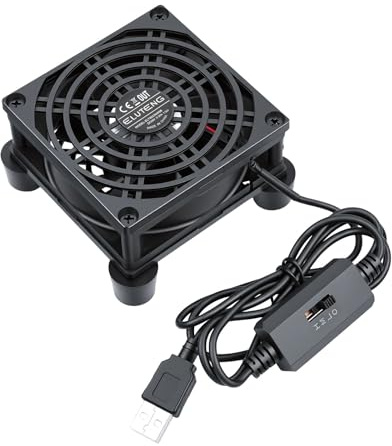 ELUTENG Ventilador de Refrigeración USB de 8 cm, Control de 3 Velocidades, Ventilador con L/M/H, 5V, Enfriador Electrónico con Parrilla de Metal para PC, Router, TV Box, DVR