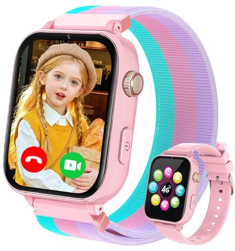 PTHTECHUS Smartwatch Bambini con Telefono 4G GPS Videochiamata Chat Vocale | Sveglia Contapassi Camera Modalità Classe, Orologio Smartwatch Bambino Bambina, Regalo Ragazza e Ragazzo 4-12 Anni, RosaRosa