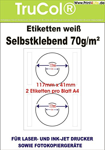 trucol Universal-Etiketten CD DVD Labels bedruckbar Internetmarke (117 x 41 mm auf DIN A4 Premium Papier, matt,) 50 Stück auf 25 Blatt, weiß, bedruckbar, für B4-, C4- und C5-Briefumschläge