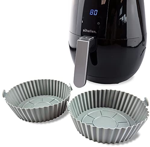 Schallen Reusable Silicone Air Fryer Liners Pot Basket Tray | Easy Clean Reuse Replacement for Disposable Parchment Paper Liner | Pack of 2 (Round | 17.5cm)