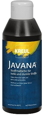 KREUL 91461 - Javana Stoffmalfarbe für helle und dunkle Stoffe, 250 ml Flasche schwarz, brillante Farbe auf Wasserbasis, pastoser Charakter, zum Stempeln und Schablonieren, nach Fixierung waschecht