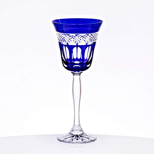 Weißweinglas 170ml Weinkelch Retro Kelchglas Kristallglas geschliffen blau