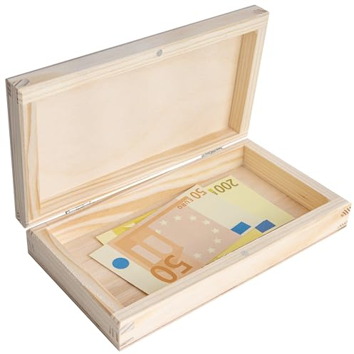 Creative Deco Liten Minneslåda i Trä med Lock | 18x10x3,5cm | Rektangulär Minneslåda för Förvaring av Pengar Pennfodral | Omålat Naturligt Trä | Decoupage, Dekoration & Förvaring