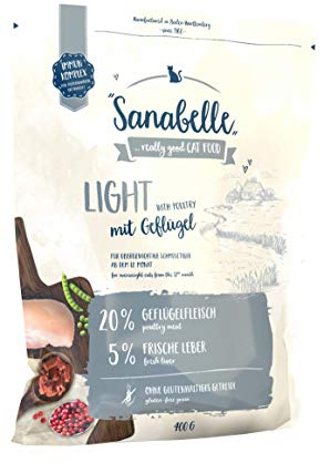 Sanabelle Light | Torrfoder för katt med minskad energihalt för överviktiga katter | 6 x 400 g