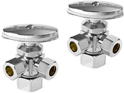 (Pack of 2) EFIELD Dual Compression Outlet Angle Stop Valve, Multi-Turn, 1/2 NOM (5/8 ODx3/8x 3/8) Chrome,(VALVE060-2PCS)