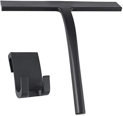 Anlynwooh - Rasqueta de Ducha multifunción de Goma de Silicona para Ventanas, Puertas de Ducha, Cuarto de baño, Limpieza de Vidrio, Espejo, Azulejos (Negro, 23 cm)