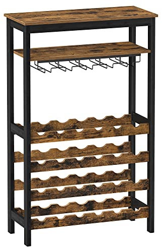 SONGMICS Weinregal, für 24 Weinflaschen, freistehend, Flaschenregal mit Glashaltern, für Küche, Bar, Esszimmer, vintagebraun-schwarz KWR028B01