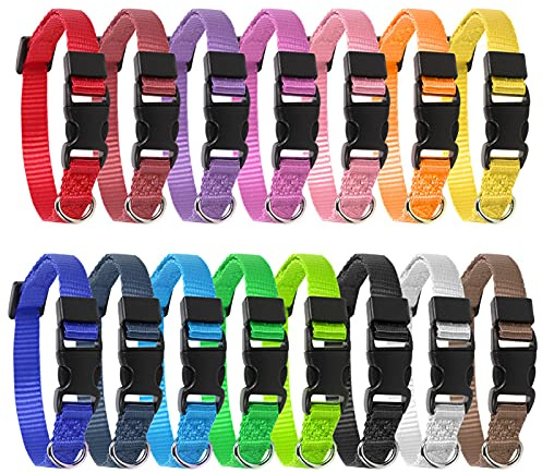 KroY PecoeD Hundehalsband, 15-teilig, Halsbänder für Katzen und Welpen, personalisiertes Halsband aus Nylon, verstellbar, mit Schnalle, Anti-Winkel, für kleine Haustiere, Geburt, Identifikation (S)