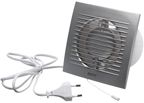 Steinberg14 D'argento Ø 100mm Ventola di Scarico, Ventilatore, Aspiratore Aria e Umidità per la Ventilazione Bagno, WC e Cucina con Interruttore a Tirante e Cavo Spina