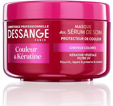 DESSANGE Couleur & Kératine - Masque Cheveux Protection Couleur - Formule Enrichie En Kératine Végétale & Baies D'Açaï - Filtre UV - Nourrit La fibre Pour Révéler La Couleur - Cheveux Colorés - 250 ml