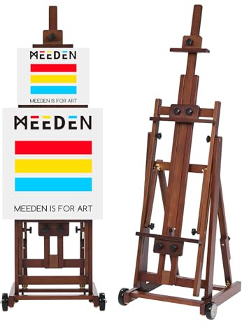 MEEDEN Studio-Staffelei mit H-Rahmen – verstellbare Staffelei aus Buchenholz, für Malböden, beweglich und neigbar, flach erhältlich, hält Leinwandkunst bis zu 77 Mbf