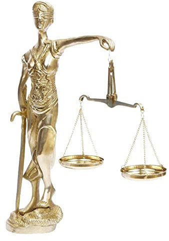 ARTVARKO Messing Andha Kanoon Statue Blind gefaltete Justice Lady Murti Skulptur Augenbinde Figur Handwerk Insaf Ka Tarazu Schaustück Murti Büro Heimdekoration (24,1 cm Gold)