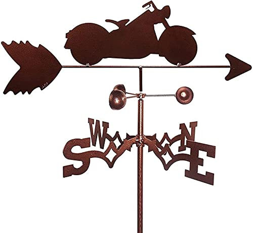 AKSHVA wetterhahn Metall für Garten Wetterfahne aus Metal Wetter Schaufel Motorrad Stahl Weathervane Sprühfarbe im Freien Windrichtung for Schuppen Eisenharten Dachgarten