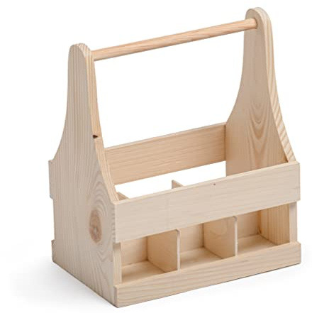 Wooden Condiment Basket with Handle - 6 Compartments