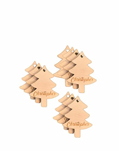 Geschenkanhänger Weihnachten aus Holz | Personalisiert mit eigenen Wunschnamen | Motiv Tannenbaum | Holz-Anhänger Weihnachts-Geschenke 10er Set