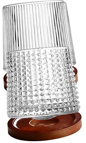 Verres à Cocktail Diamant Rotatifs 150ml Lot de 2 Sets de Verre et Bois