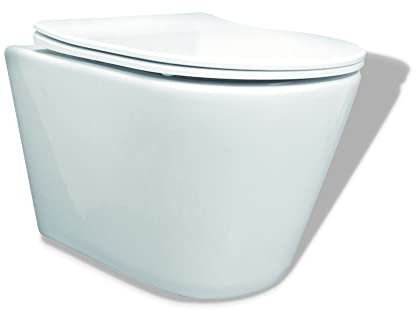 BADLAND Hänge WC Milos Spülrandlos Toilette Tiefspüler Set inkl. Slim WC-Sitz mit Soft-close Absenkautomatik und Schallschutzmatte