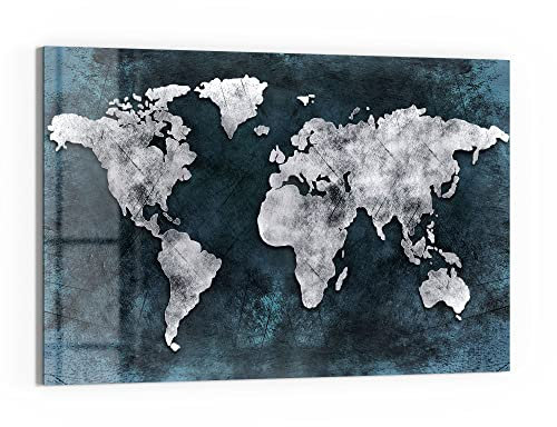 DEQORI Glas-Magnettafel | 60x40 cm groß | Motiv Gealterte Weltkarte | Memo-Board aus Glas | Magnetboard inkl. Magnete, Stift & Tuch für Küche & Büro | Tafel magnetisch & beschreibbar