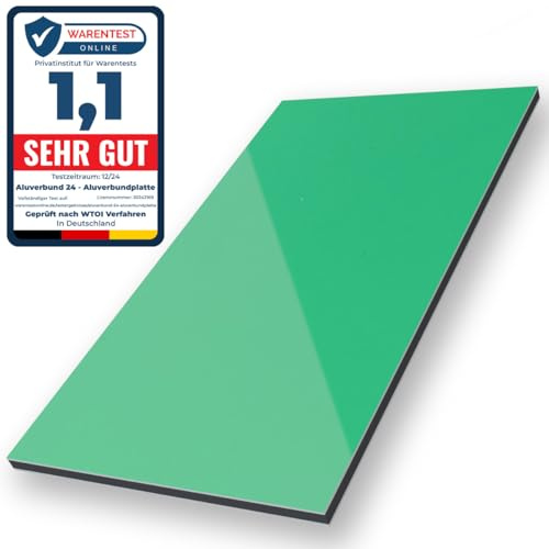 Aluverbund 24 Aluverbundplatte, Aluminium Platte, 3mm dick, Grün/RAL6024, 40x80cm