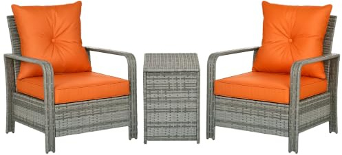 Outsunny 3 Pieces Rattan Bistro Set with 72 L Storage Coffee Table Orange
