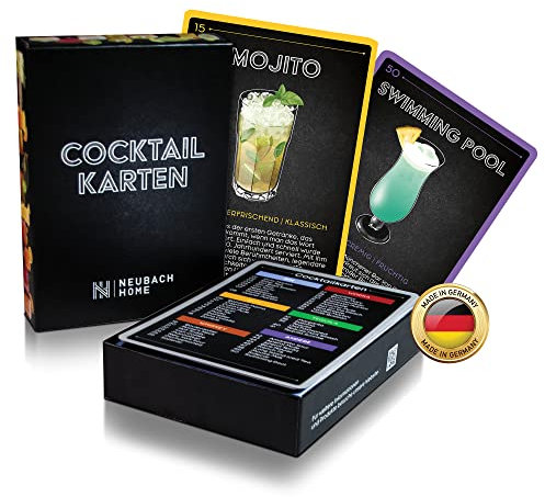 Neubach Home Cocktail Karten - 50 Rezepte im Set inkl. Erklärung und Videos - Bar Zubehör - Party Deko - Geschenkideen - Buch Rezepte