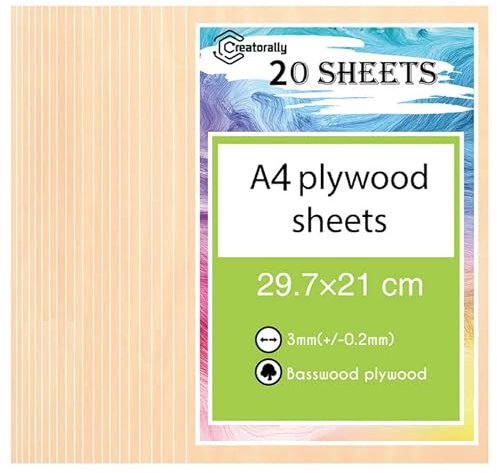 ATOMSTACK Maker 20 Stück A4 Sperrholzblätter, 297 x 210 x 3 mm, Lindenholz, Sperrholz, 3 mm dick (+/- 0,2 mm) für Lasergravur, DIY-Heimdekoration, Kunst, Laserschneiden, Schablonen