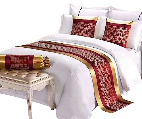 Morbuy Runner Letto Matrimoniale, Raso Corridore Letto, Morbido Confortevole Sciarpa e Federa da Letto, Modern Scarf Runner Decorazione per Alberghi Hotel (50x260cm+50x50cm,Rosso)