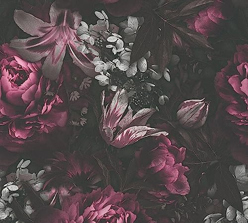 A.S. Création Blumentapete selbstklebend - florale Tapete lila schwarz grau - Dschungeltapete modern - 0,52 x 2,5m - Made in Germany