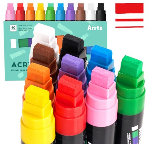 Arrtx Pennarelli a vernice acrilica, con punta in feltro da 15 mm, confezione da 10 pennarelli colorati per graffiti, pennarelli permanenti per etichettatura, segni, lavagne, parabrezza, dipinti