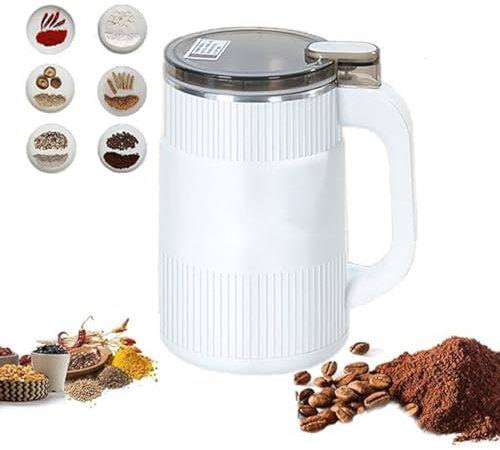 Household Small Powder Grinding Machine, Grain mills, Herb Grinder, Spice Grinder, Electric Coffee Grinder, Multifunctional Grinding Machine with 304 Stainless Steel Blade (White)