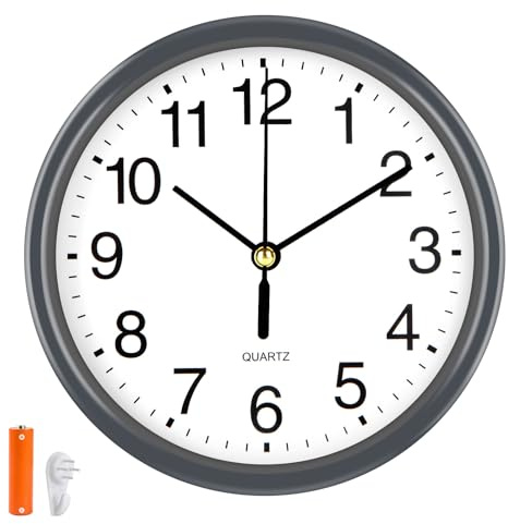 EternaHora Silent Wall Clock Non Ticking, 6 Inch Wall Clocks Battery Operated, Small Analog Clock for Bedroom Home Office Kitchen Bathroom School, Easy to Read (Color : Grey)