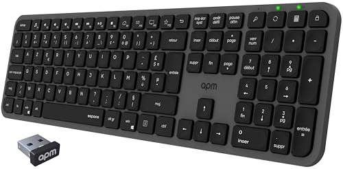 APM Clavier Slim sans-Fil, Récepteur 2.4 GHz, Extra-Fin, Clavier Français AZERTY, Conception Minimaliste, Compatible avec PC Mac Ordinateur Portable, 100044
