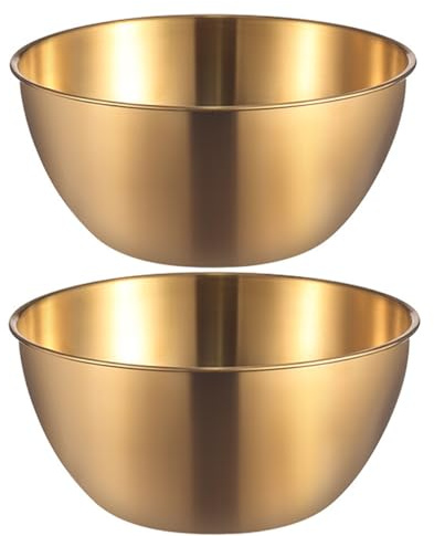 AIYoo Stainless Steel Salad Bowls Set of 2 Mixing Bowl with Measurement Markings, 4.23 Quart Gold Serving Bowls for Mixing, Cooking, Baking, Prepping and Home Kitchen