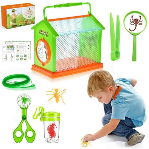 12 Stück Insekten Forscherset Kinder, Entdecker Set, Insekt Viewer Box, Insect Clip, Pinzette, Kinderlupe, Sammelflasche, 5 simulierten Insekten, Lanyard, für Naturerkundungen und Abenteuer Geschenk