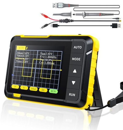 SURLABA Mini Digitale Oscilloscopio, 2,8 Tascabile Oscilloscope con Larghezza di Banda 200KHz, Frequenza di Campionamento 2,5MS/s, Modalità Automatica/Nomale/Singola per Principianti, Fai da te