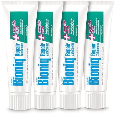 Bioniq® Repair-Zahncreme Sensitiv Akut - 4 x 75 ml - Reduziert Schmerzempfindliche Zähne - Beruhigt den Zahn-Nerv und regeneriert das Zahnfleisch
