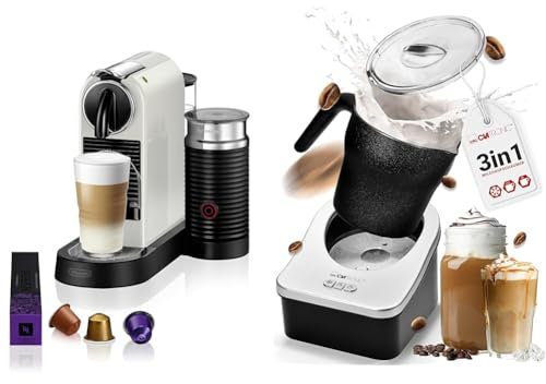 NESPRESSO De'Longhi Citiz EN267.WAE Kaffeekapselmaschine mit Milchaufschäumer & Clatronic® Milchaufschäumer für warme und kalte Milch
