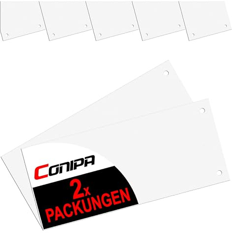 Conipa® - 200 Stück Trennstreifen für Ordner DIN A4 Weiß (MADE IN GERMANY) gelocht - Trennblätter aus RECYCELTEN KARTON (240x105mm) - Trennlaschen & Trenner zur Unterteilung schmal - Abtrennen Pappe