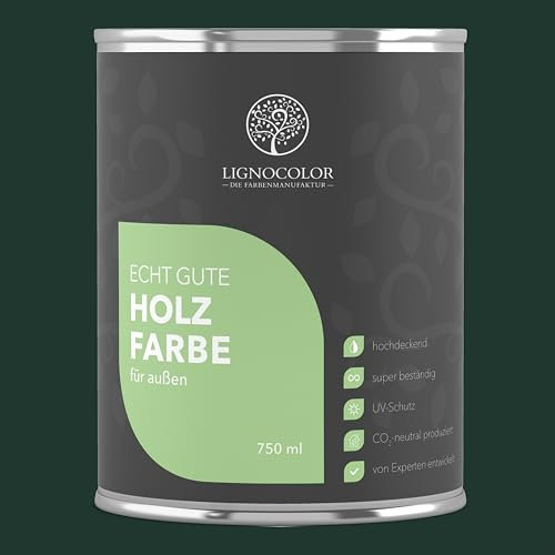 Lignocolor Holzfarbe Außen glänzend | wetterfeste Farbe für den Außenbereich (Moosgrün glänzend, 750ml) | hochdeckend & hochbeständig