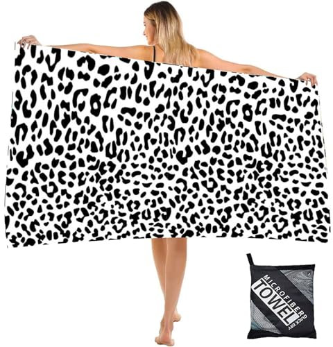 Large Thin Microfibre Beach Towel with Bag for Adult Men Women,160x90cm Leopard Beach Towels Quick Dry Sand Free Lightweight Swim Bath Towel for Travel,Swimming,Pool,Holiday,Camping,Yoga,Gym Sports