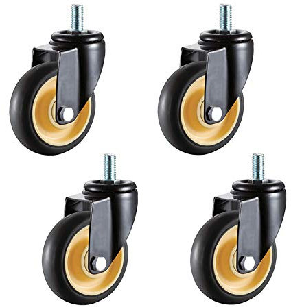 Gummierte Trolley-Räder Lenkrollen, Hochleistungs-TPR-Schwenkräder, Trolley-Möbelräder, industrielle Ersatzräder, for Werkbankwagen, Gewindeschaft M12 x 25 mm, 4er-Set/Bremse/100 mm/4 Zoll ( Color : B