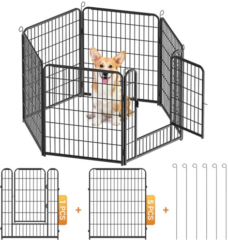 Kidsgigglz Welpenauslauf, Haustier Laufgitter, Freilaufgehege Kaninchen, Welpenlaufstall mit Tür & Verriegelung für den Innen Außenbereich, für Hund Katze Welpe Kaninchen Hühner, 6 Gitter je 65x80cm