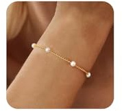 Nayyana Bracelet de Perles Plaqué Or 18 Carats Pour Femme, Réglable Pour Demoiselle d'Honneur, Mariage, Bal de Promo, Bijoux en Titane, L