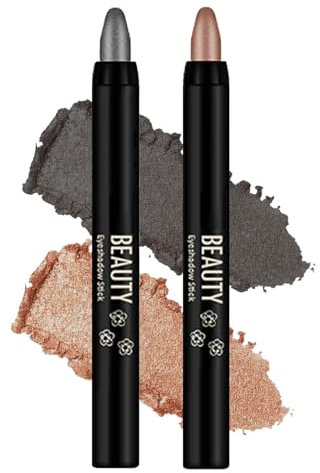 Glitzer Lidschatten Stift, 2 Faben Creme Lidschattenstift, Perlglanz Crayon Eyeshadow Pencil, Wasserfester, 2024 Neuestes Schimmer Makeup Pen, Sie Glitzerndes Augen Make Up (03 Schwarz +05 Braun)