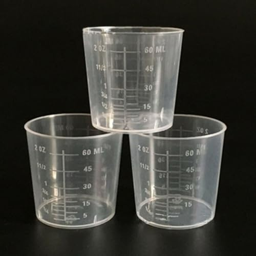 Misurino graduato in plastica, capacità 60 ml, scala trasparente, confezione da 30