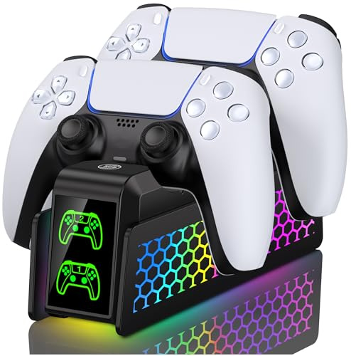 Élégant chargeur de manette PS5 avec support de station de charge pour manettes Dualsense et Edge, station de charge PS5 avec indicateur LED et protection contre les surcharges pour console de jeu
