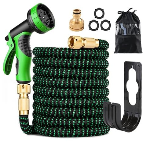 WENYOG Hosepipes For Garden 25-100FT Garden Water Hose High Pressure Expandable Metal Connector Reel Water Pipes Irrigation Car Wash(Green-Set,100FT-30m)